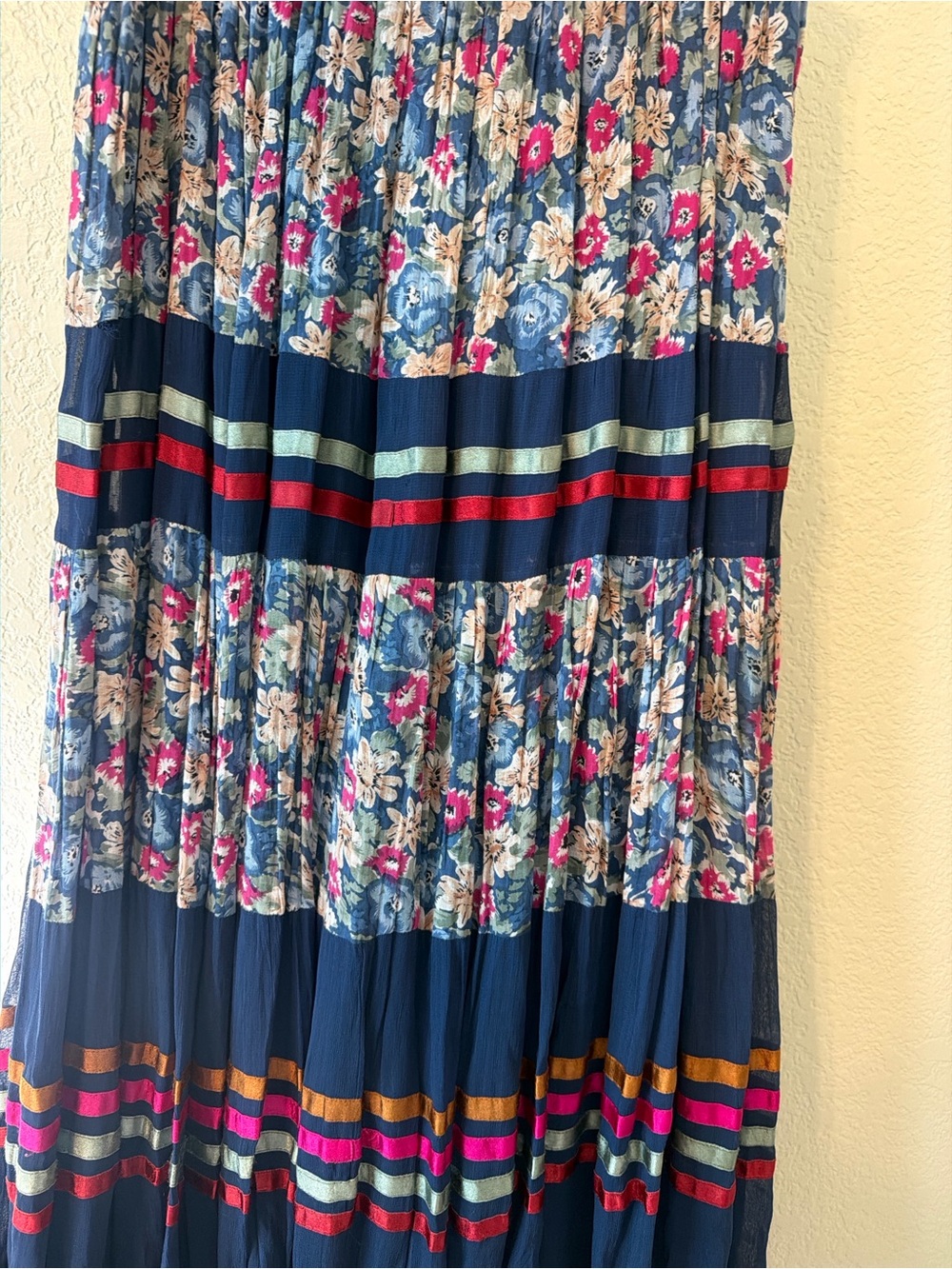 Silver Stream Navy Maxi Skirt with Pink and Gold Stripes